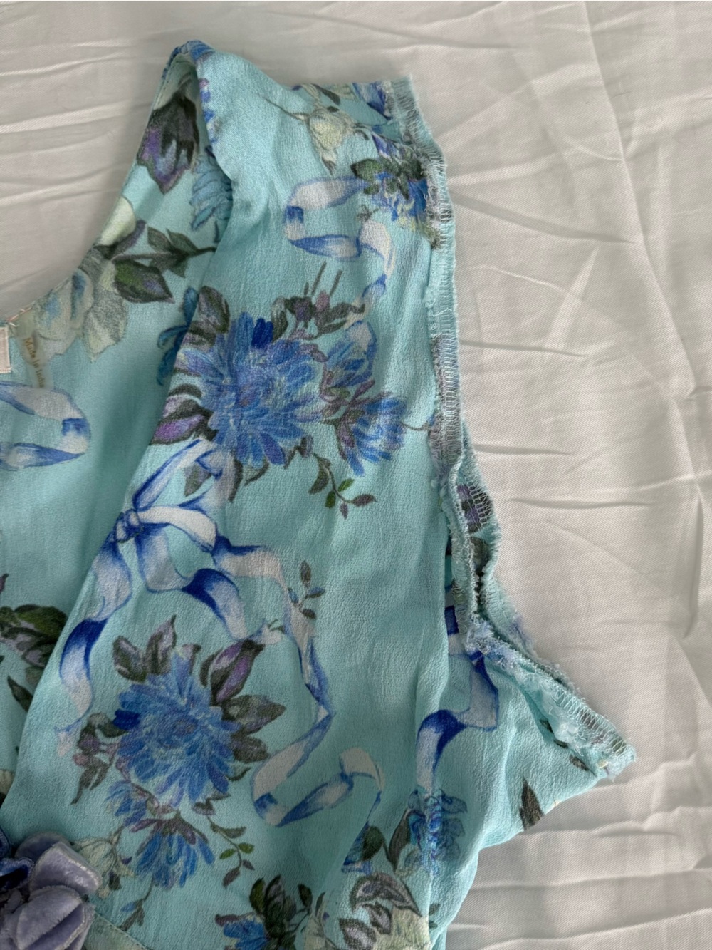 LoveShackFancy Powder Blue Floral Ruffle Mini Dress - Picture 8 of 8